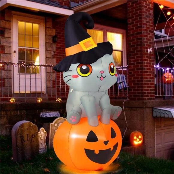 6 FT Halloween Inflatables Cat Outdoor Decorations Blow Up Yard Cute - Picture 3 of 7